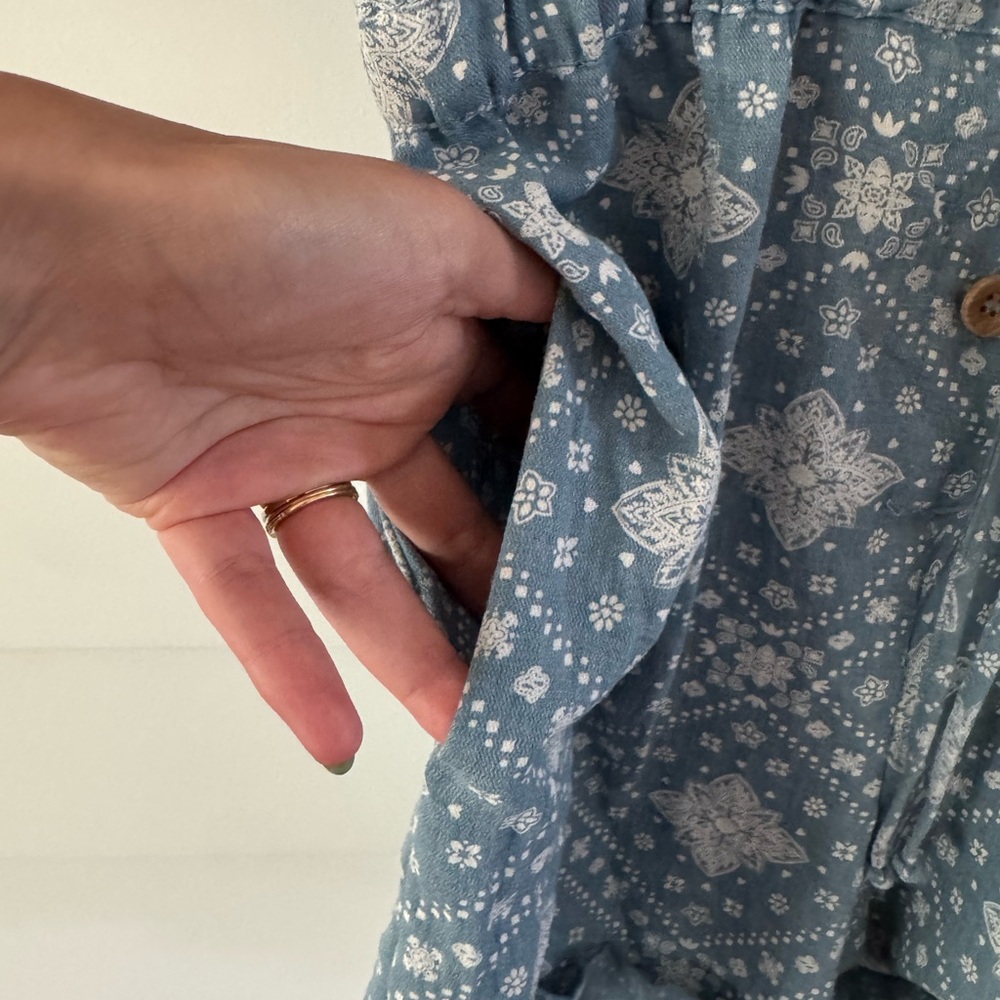 Blue Patterned Button-Down‎ Romper - Picture 5 of 7